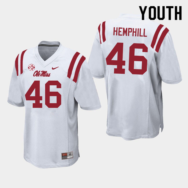 Youth #46 Salathiel Hemphill Ole Miss Rebels College Football Jerseys Sale-White - Click Image to Close